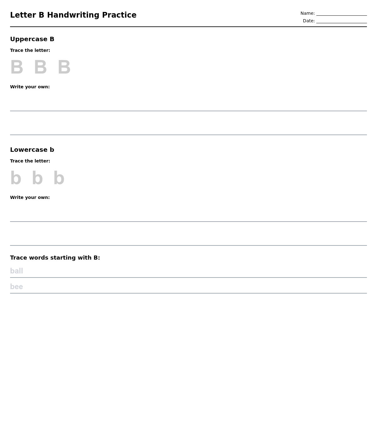 Letter B Handwriting Practice