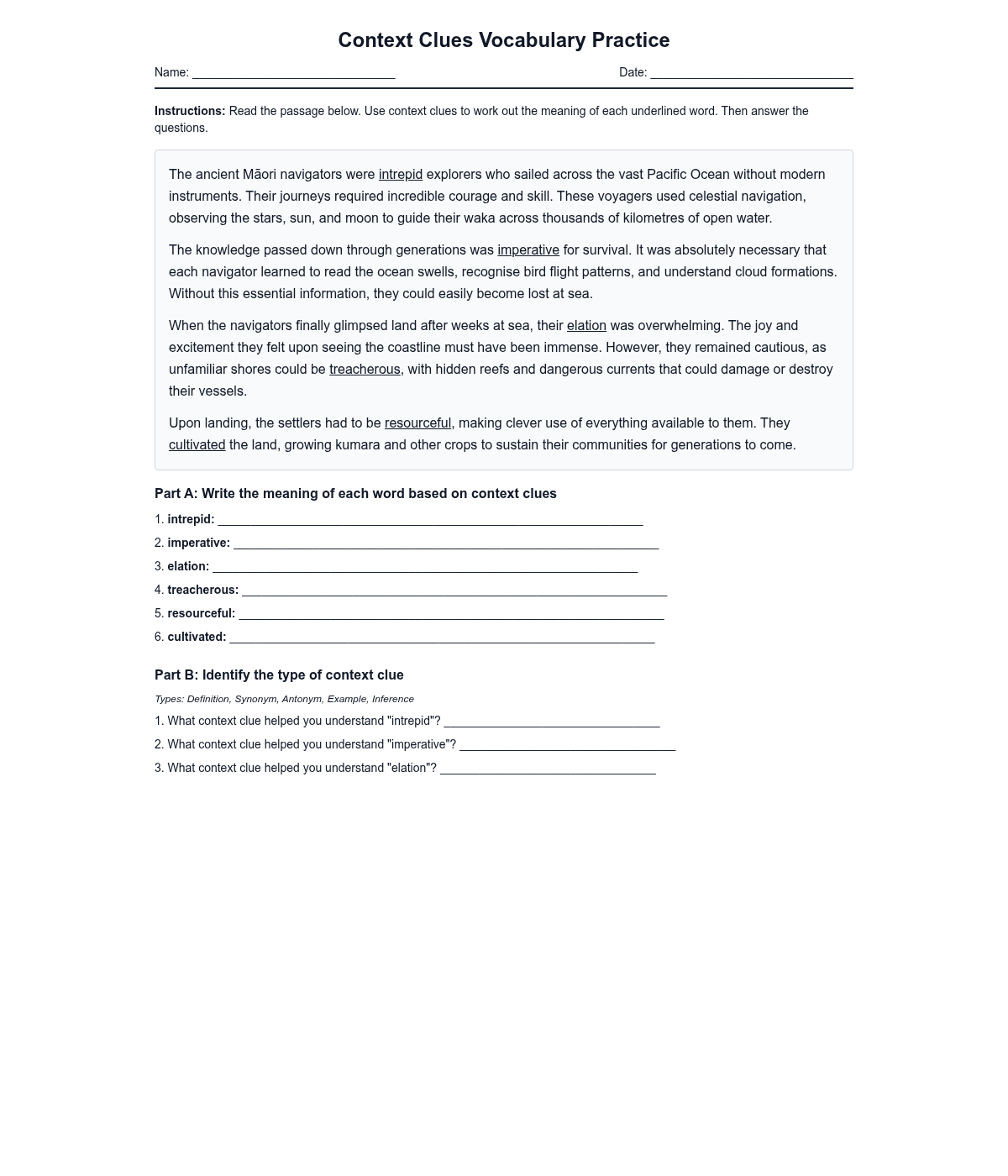 Context Clues Vocabulary Practice