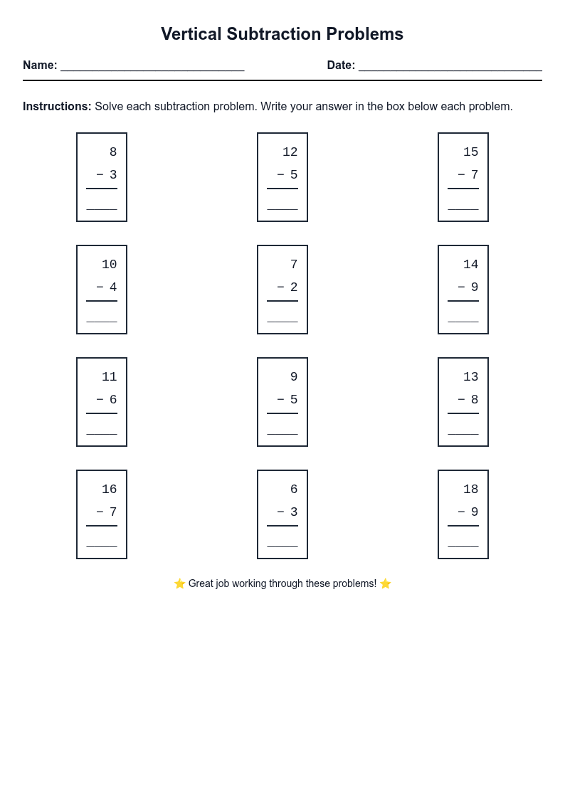 Vertical Subtraction Problems