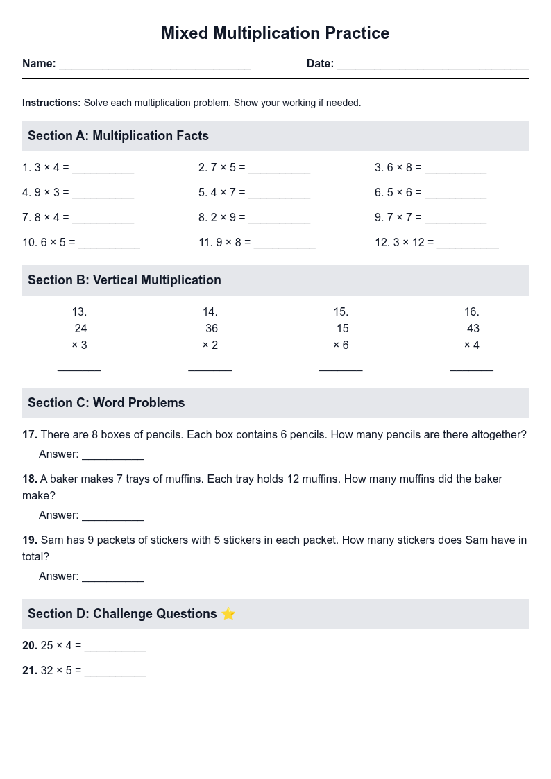 Mixed Multiplication Practice