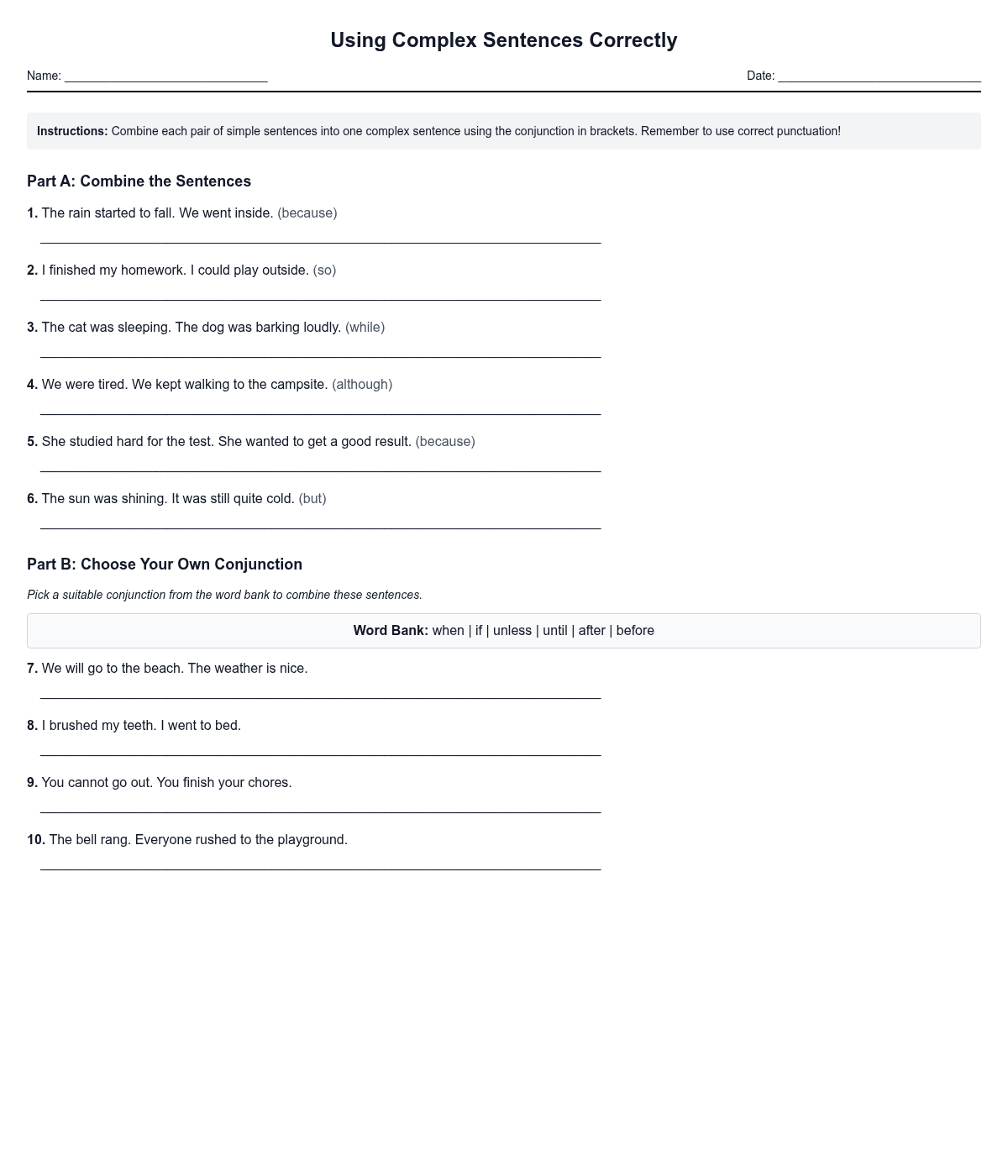 Using Complex Sentences Correctly