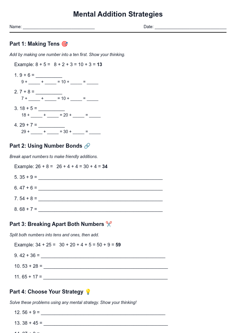 Mental Addition Strategies