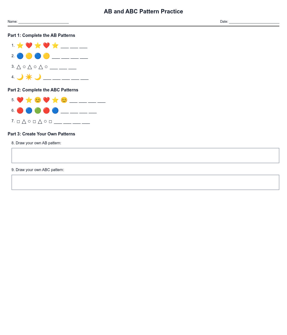 AB and ABC Pattern Practice