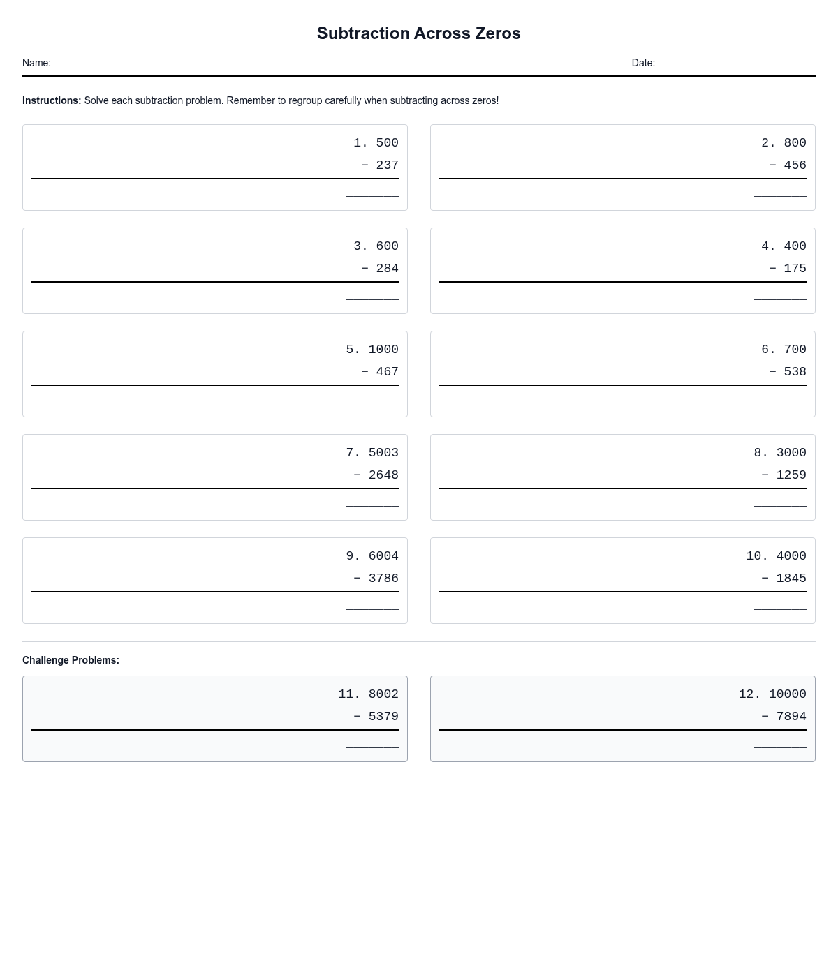 Subtraction Across Zeros