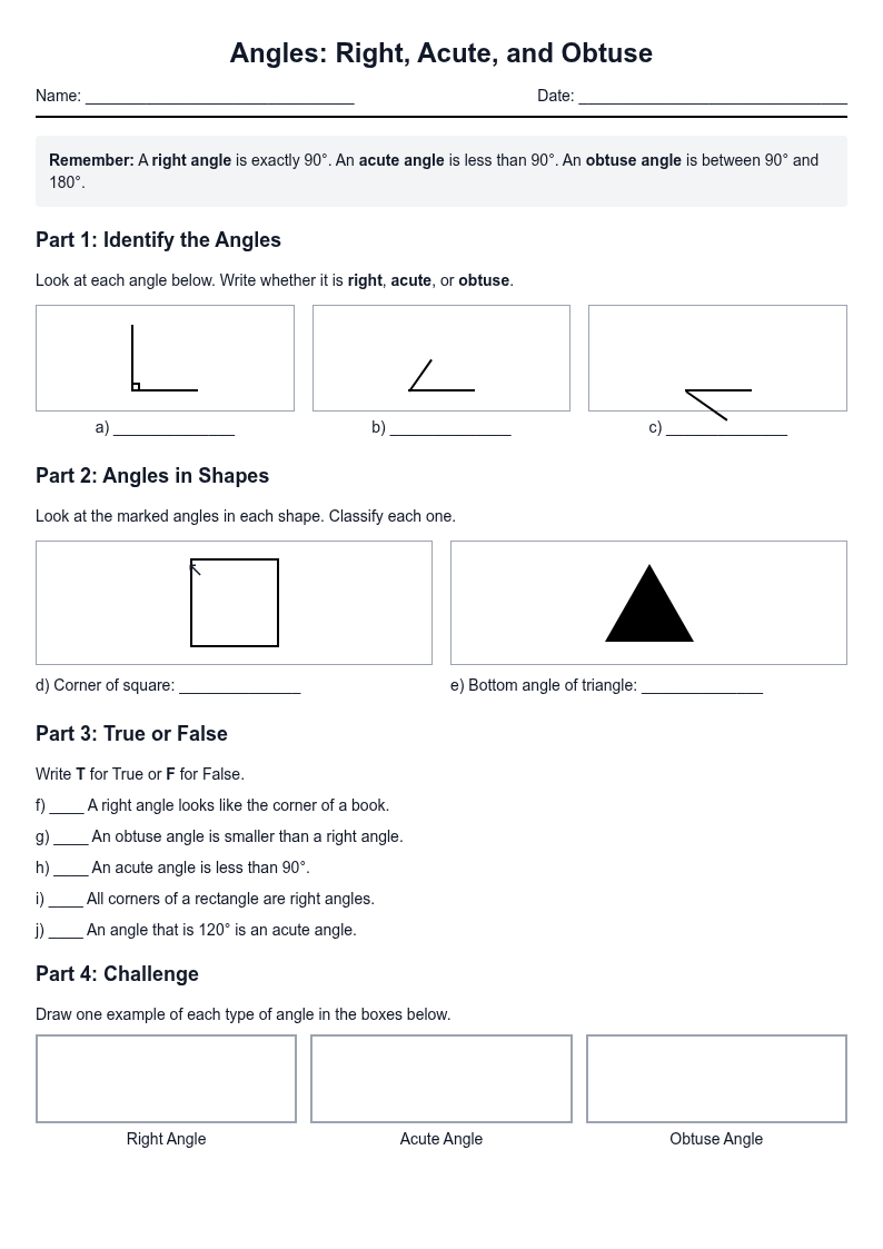 Angles: Right, Acute, and Obtuse