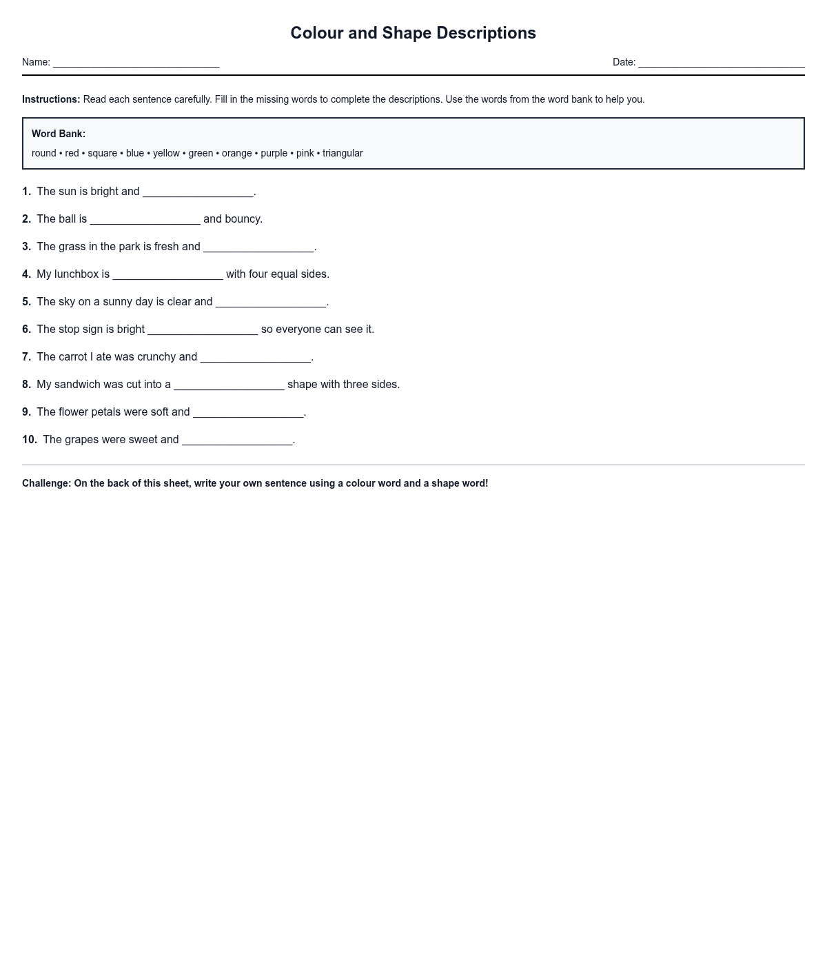 Colour and Shape Descriptions