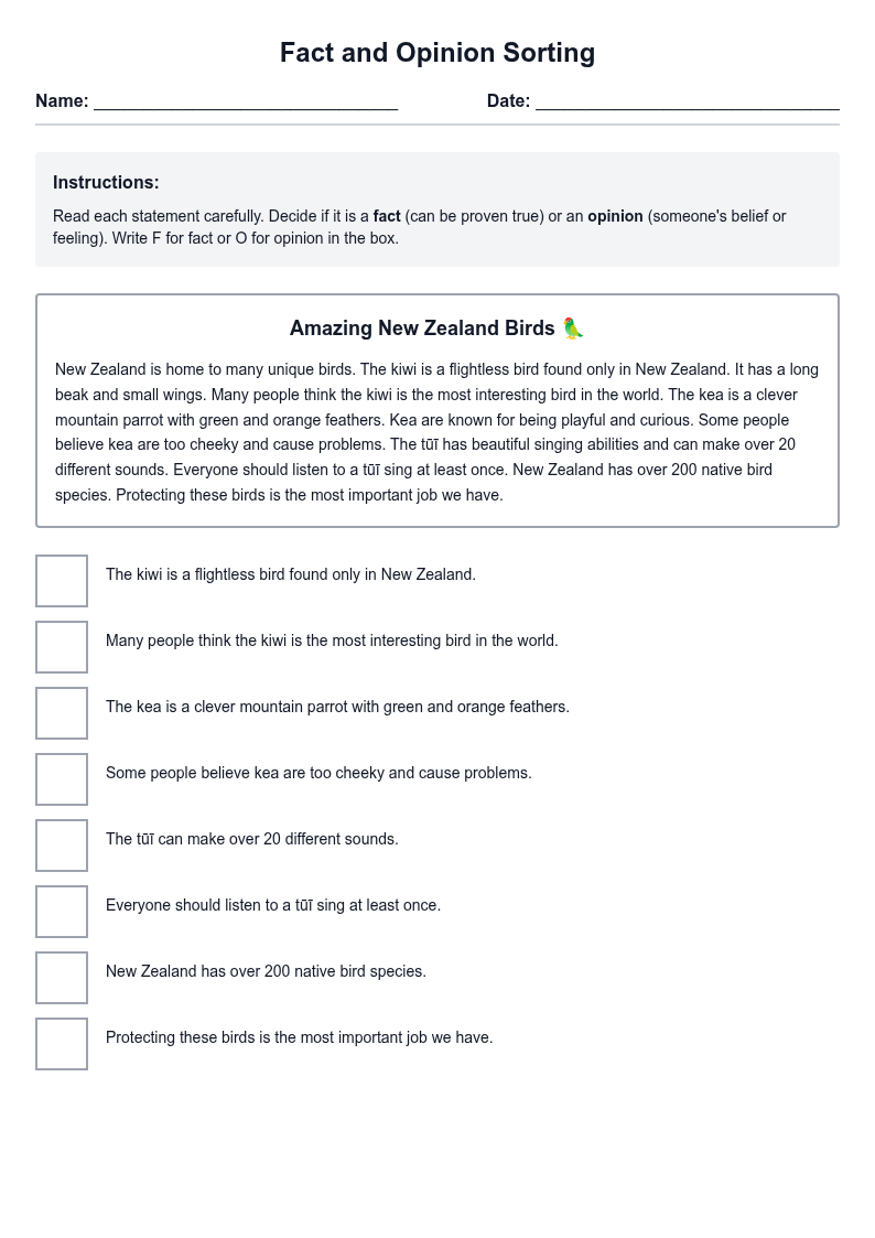 Fact and Opinion Sorting