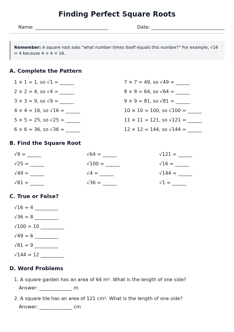 Finding Perfect Square Roots