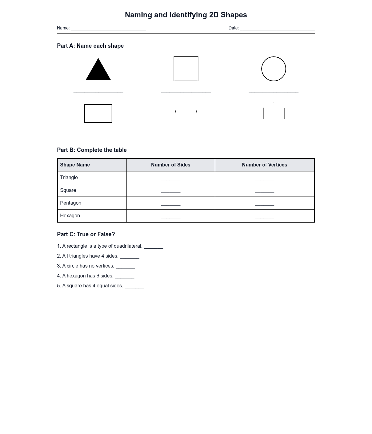 Naming and Identifying 2D Shapes
