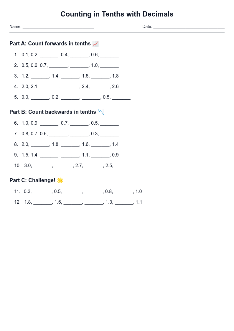 Counting in Tenths with Decimals