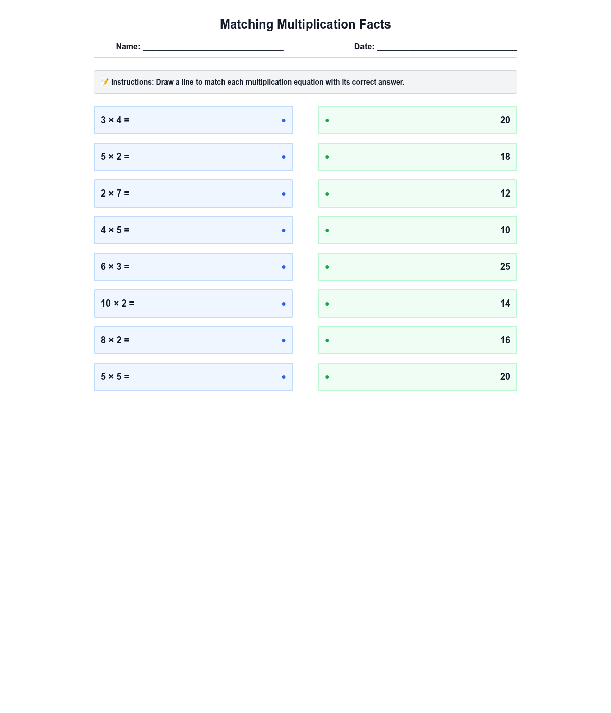 Matching Multiplication Facts
