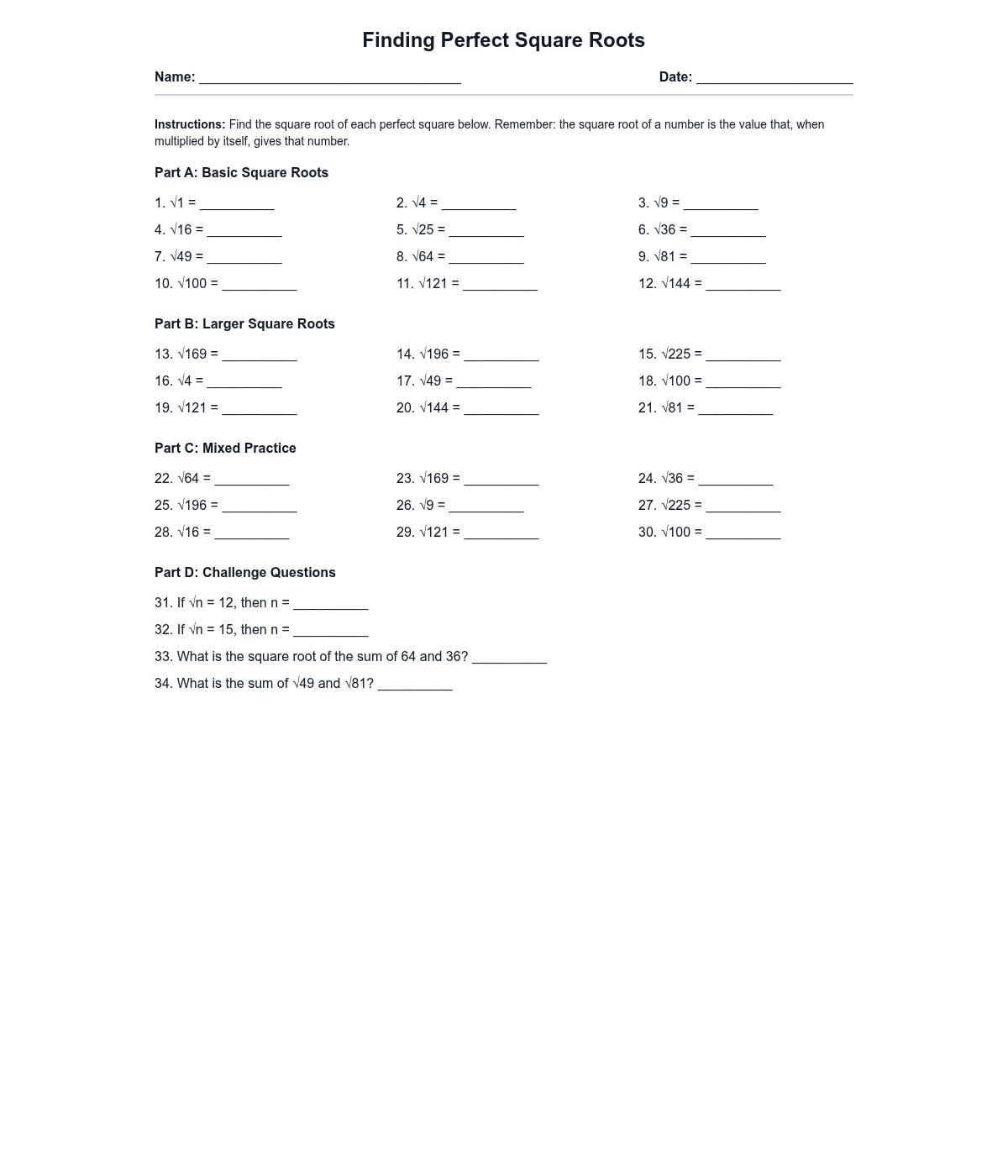 Finding Perfect Square Roots