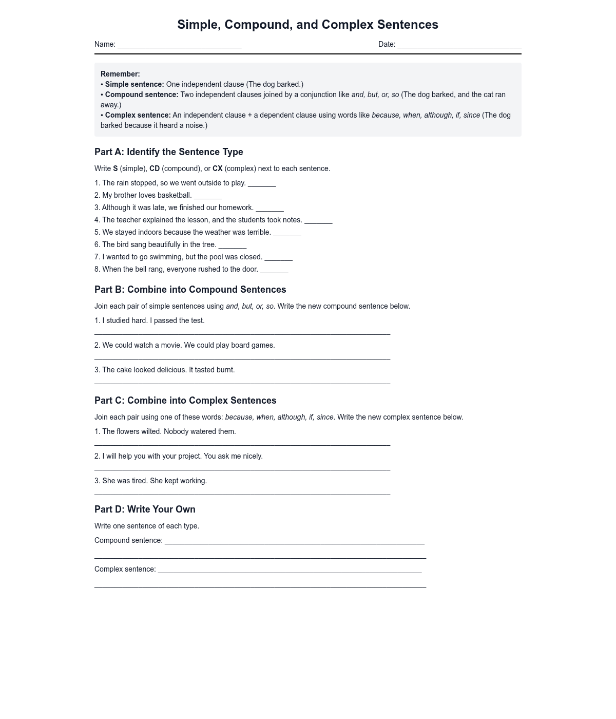 Simple, Compound, and Complex Sentences