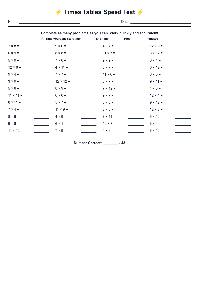 Times Tables Speed Test
