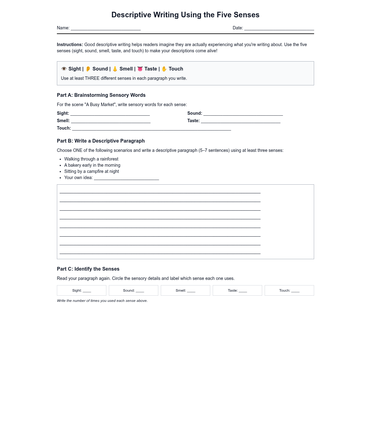 Descriptive Writing Using the Five Senses