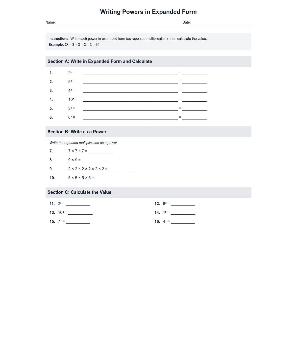 Writing Powers in Expanded Form