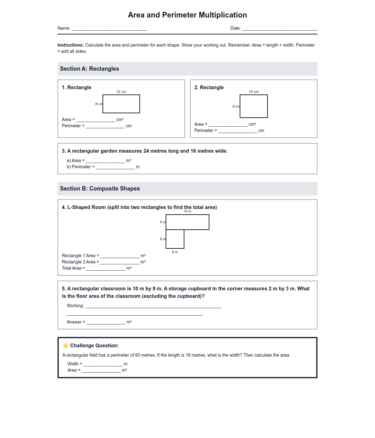 Area and Perimeter Multiplication