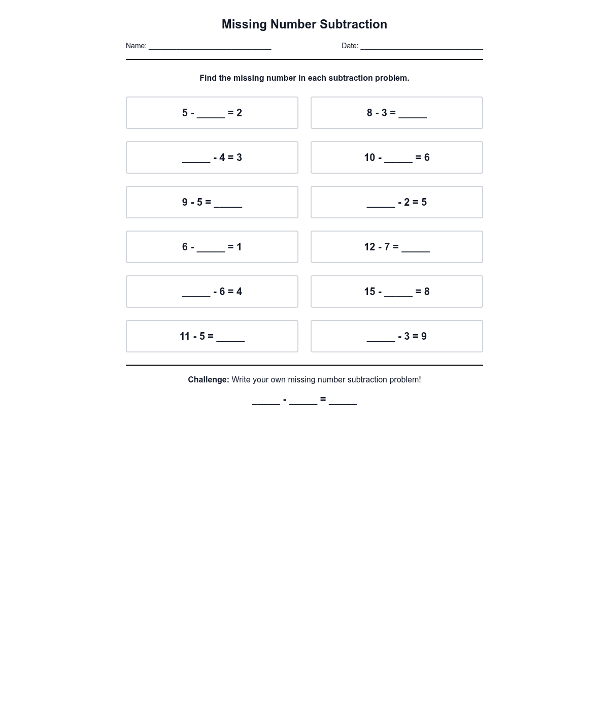 Missing Number Subtraction