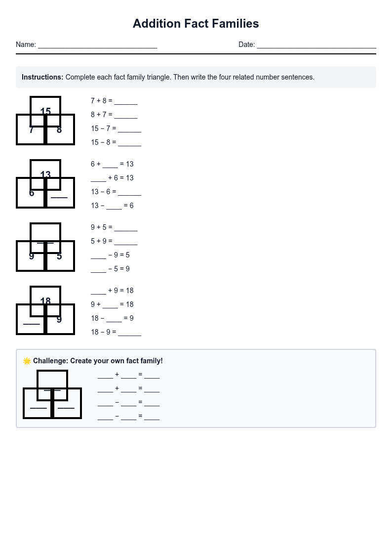 Addition Fact Families