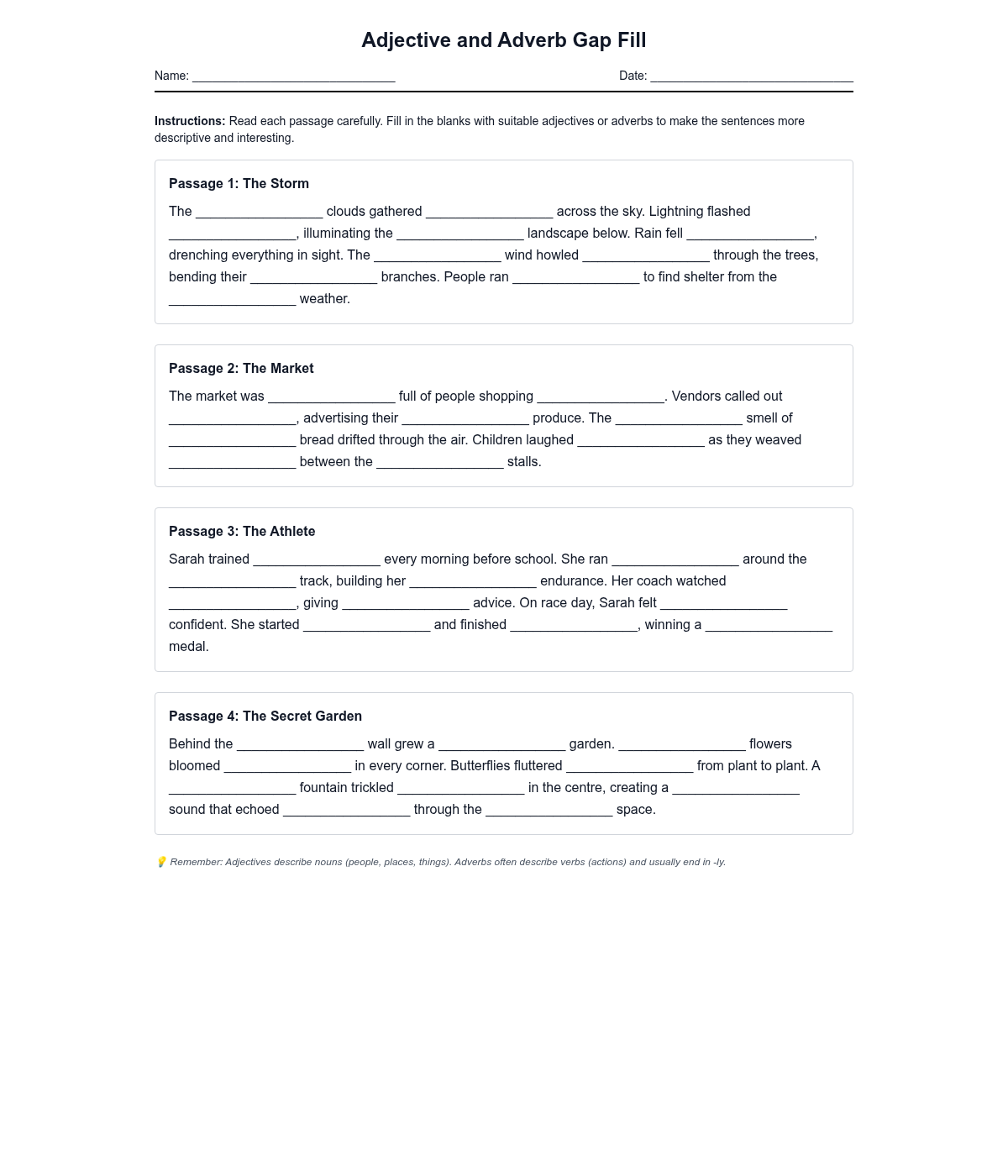 Adjective and Adverb Gap Fill
