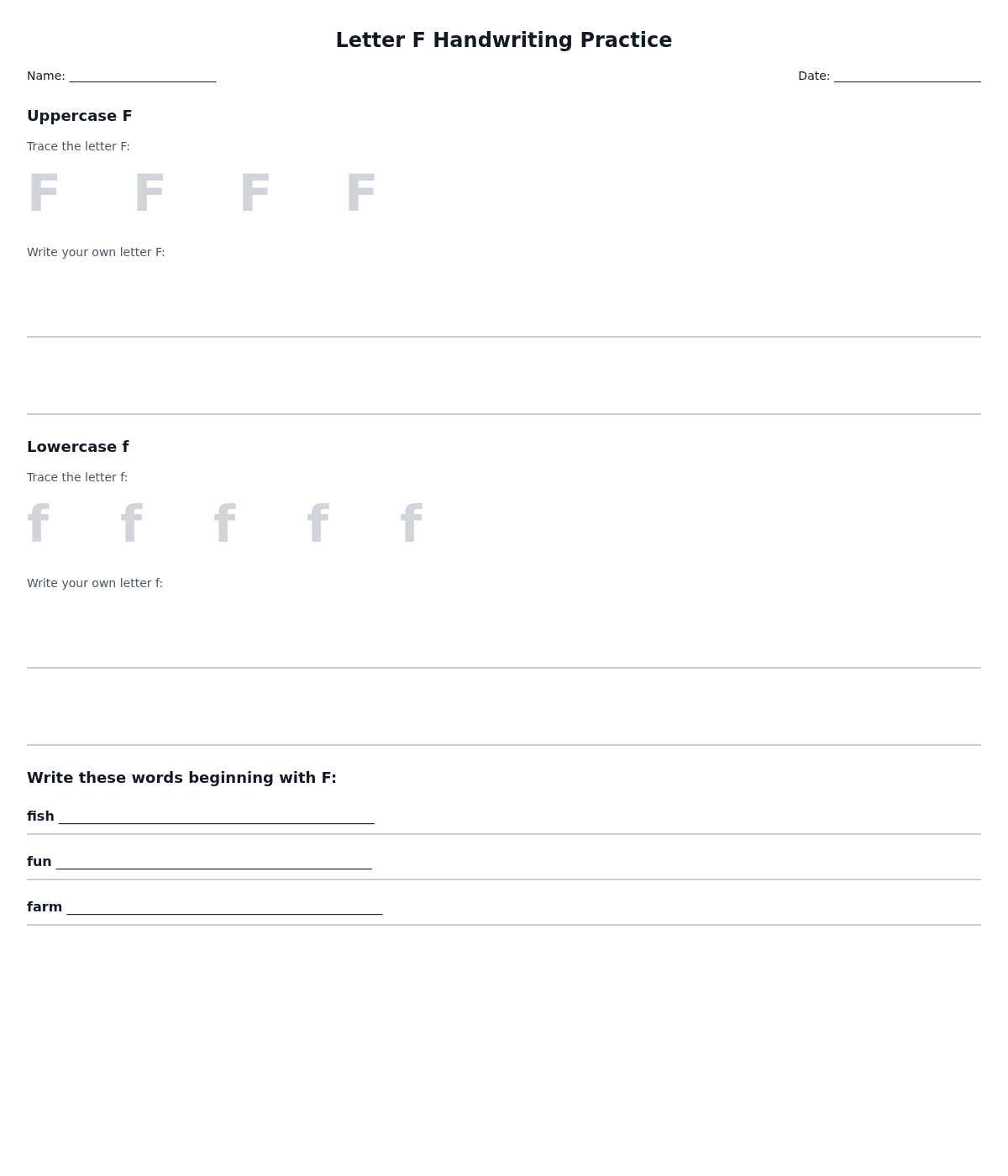 Letter F Handwriting Practice