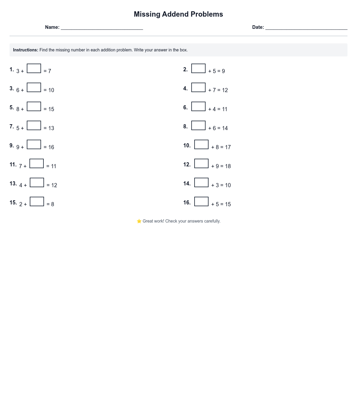 Missing Addend Problems