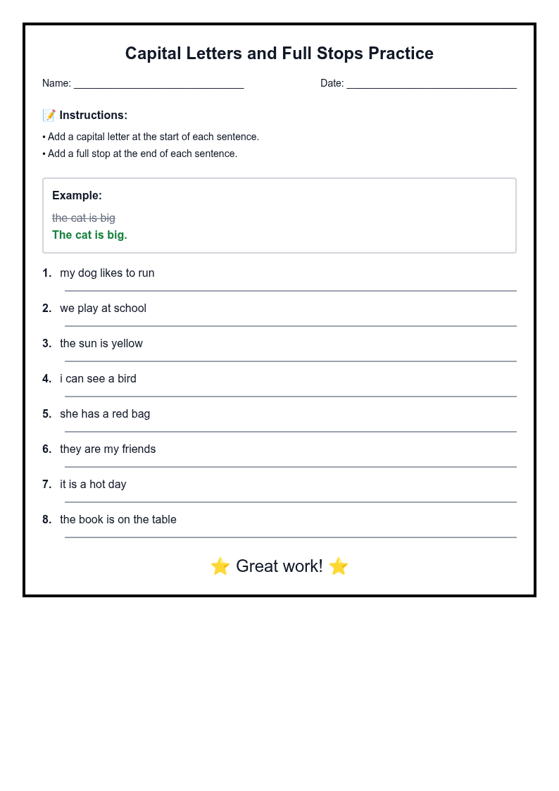 Capital Letters and Full Stops Practice