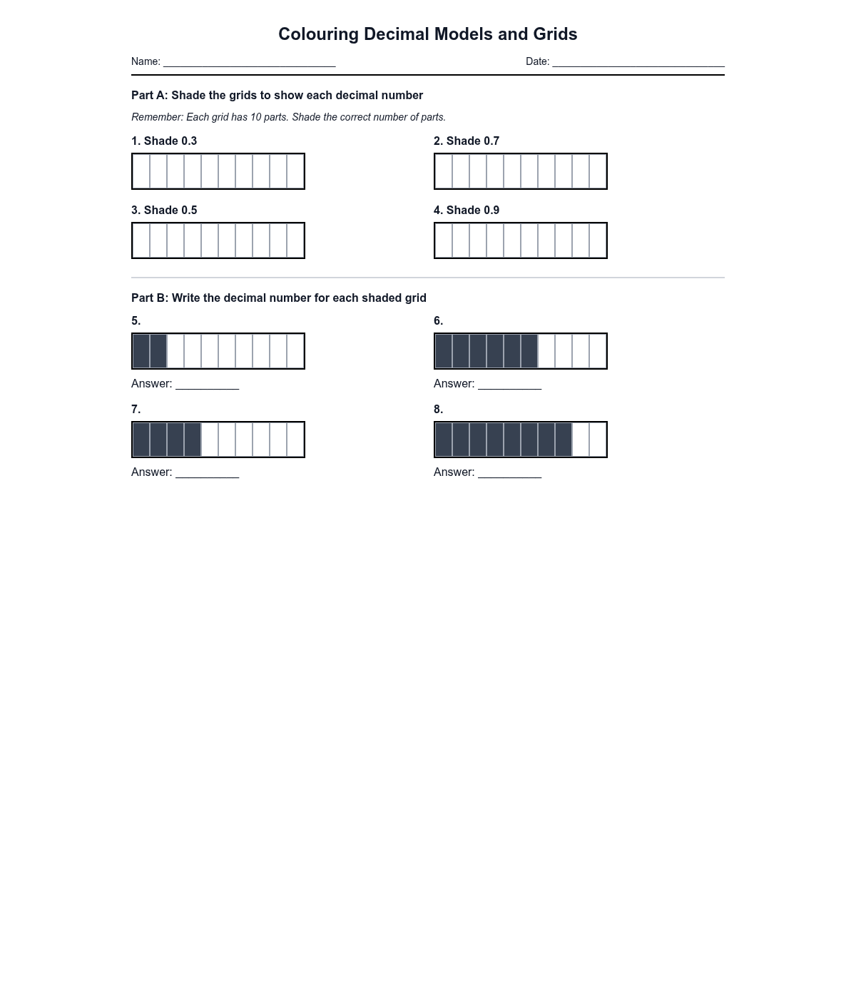 Colouring Decimal Models and Grids