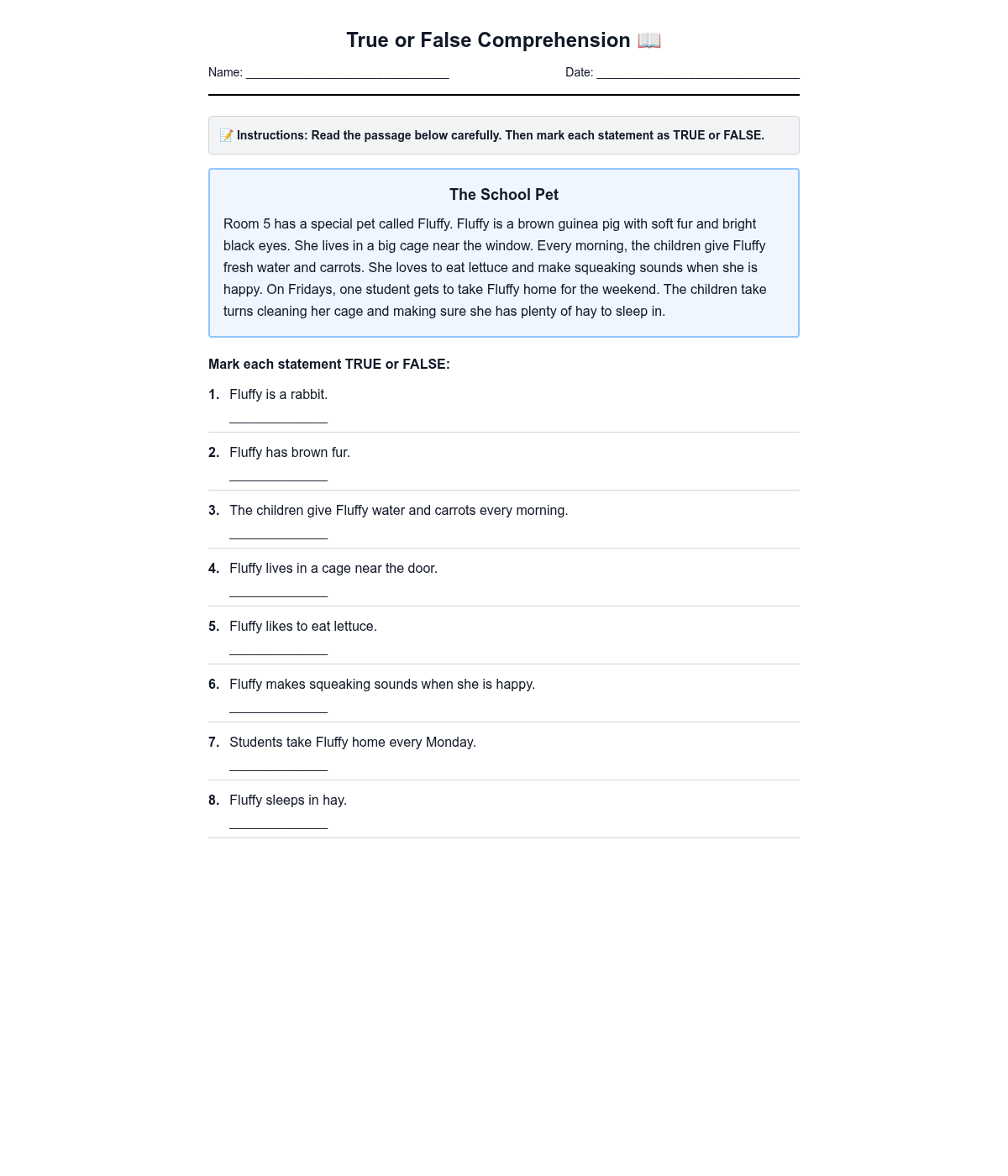 True or False Comprehension