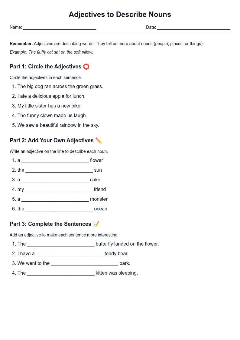 Adjectives to Describe Nouns
