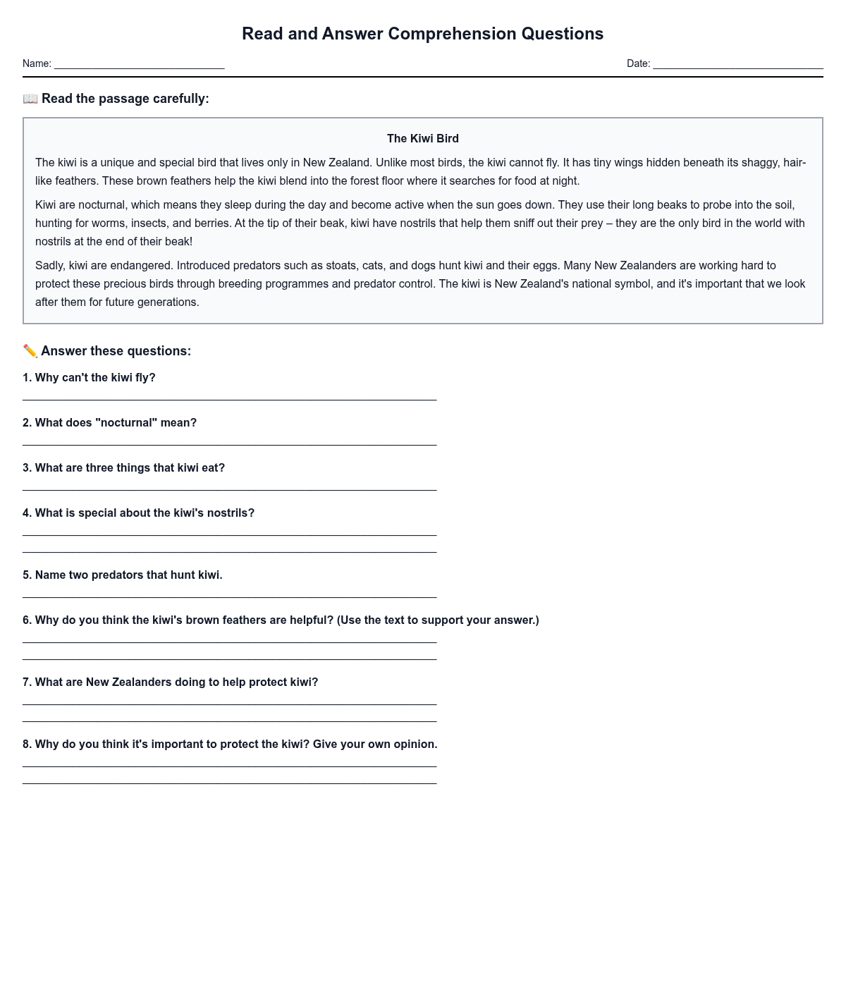 Read and Answer Comprehension Questions