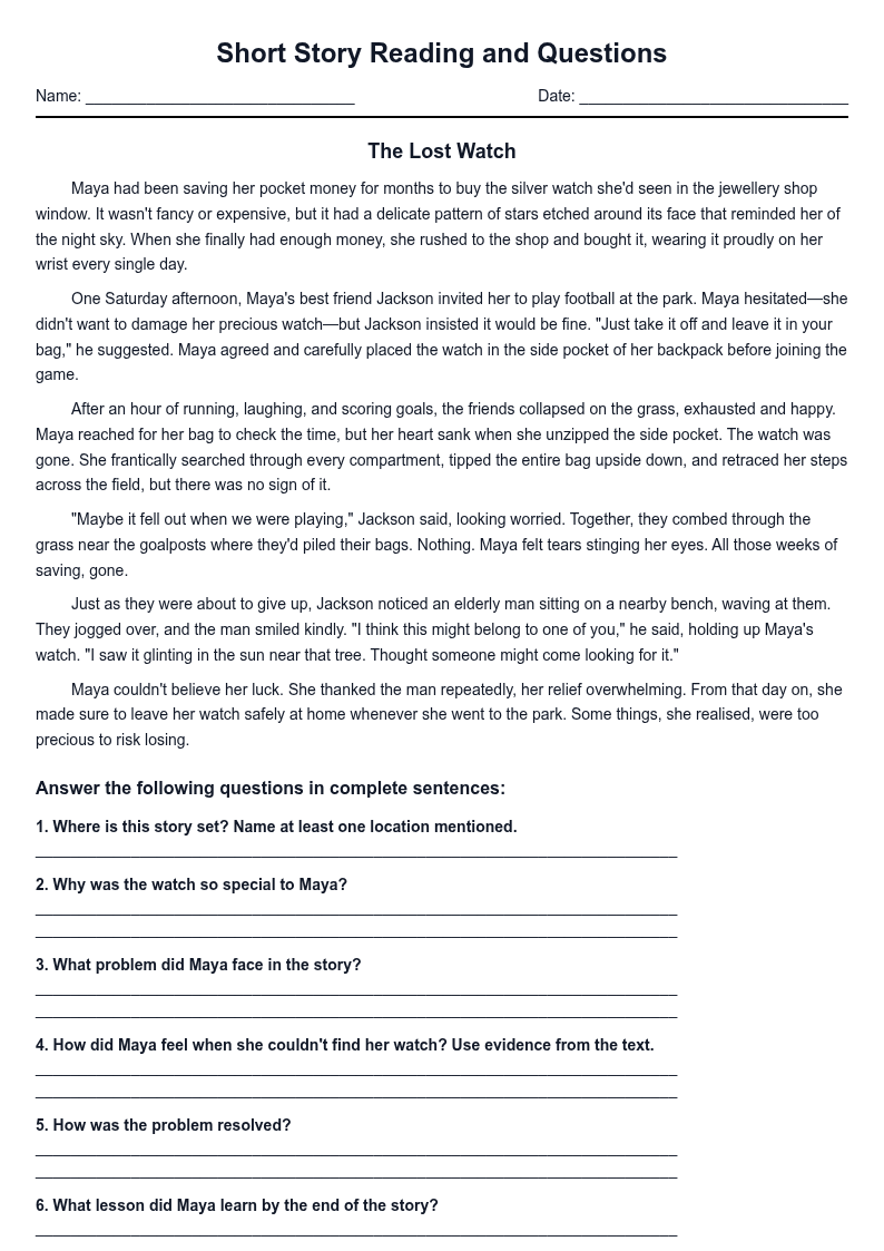 Short Story Reading and Questions