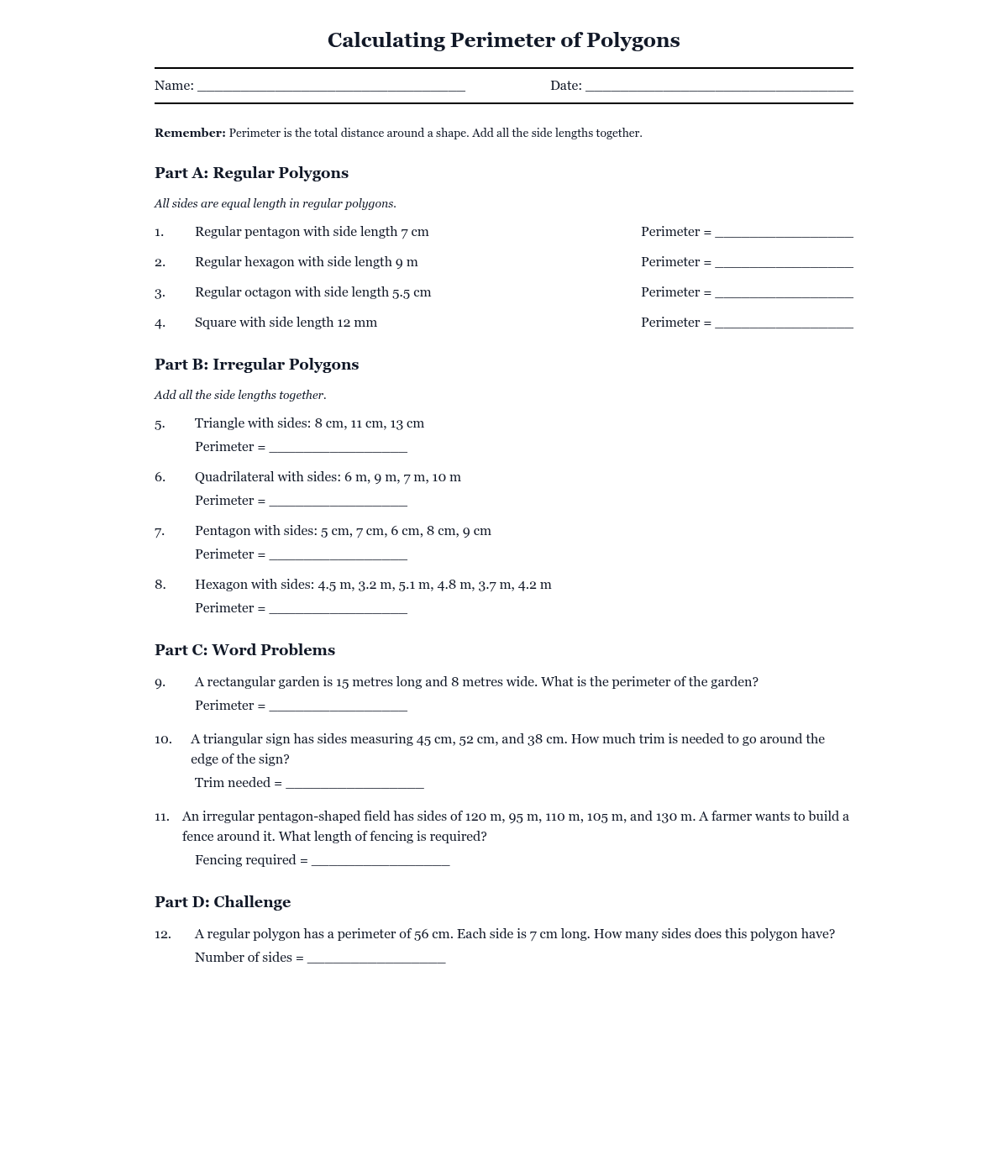 Calculating Perimeter of Polygons