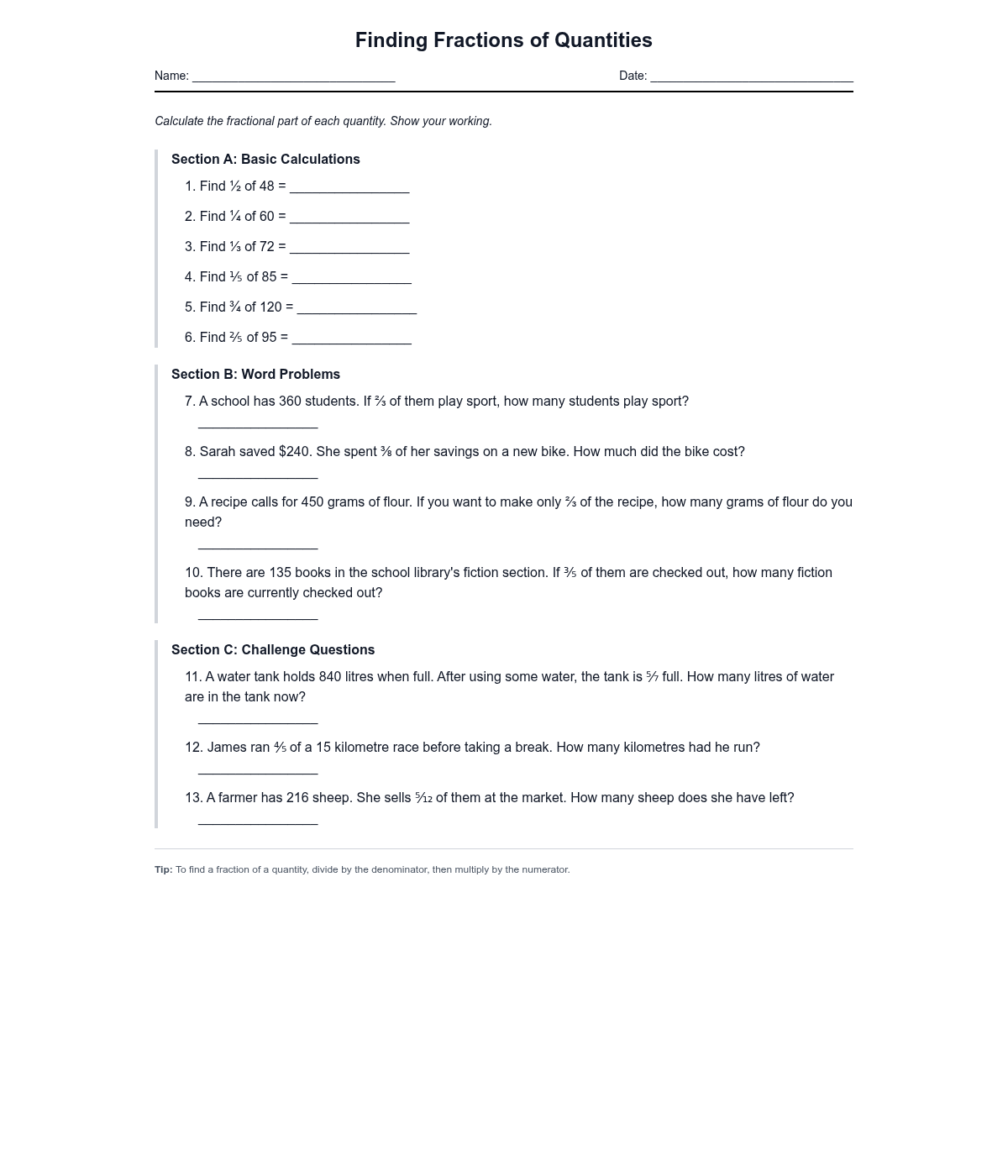 Finding Fractions of Quantities
