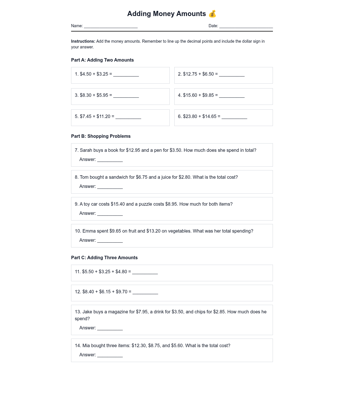 Adding Money Amounts