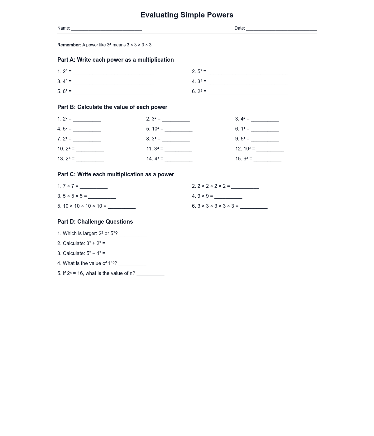 Evaluating Simple Powers