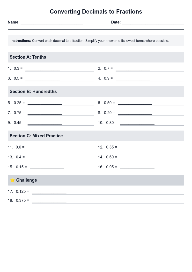 Converting Decimals to Fractions