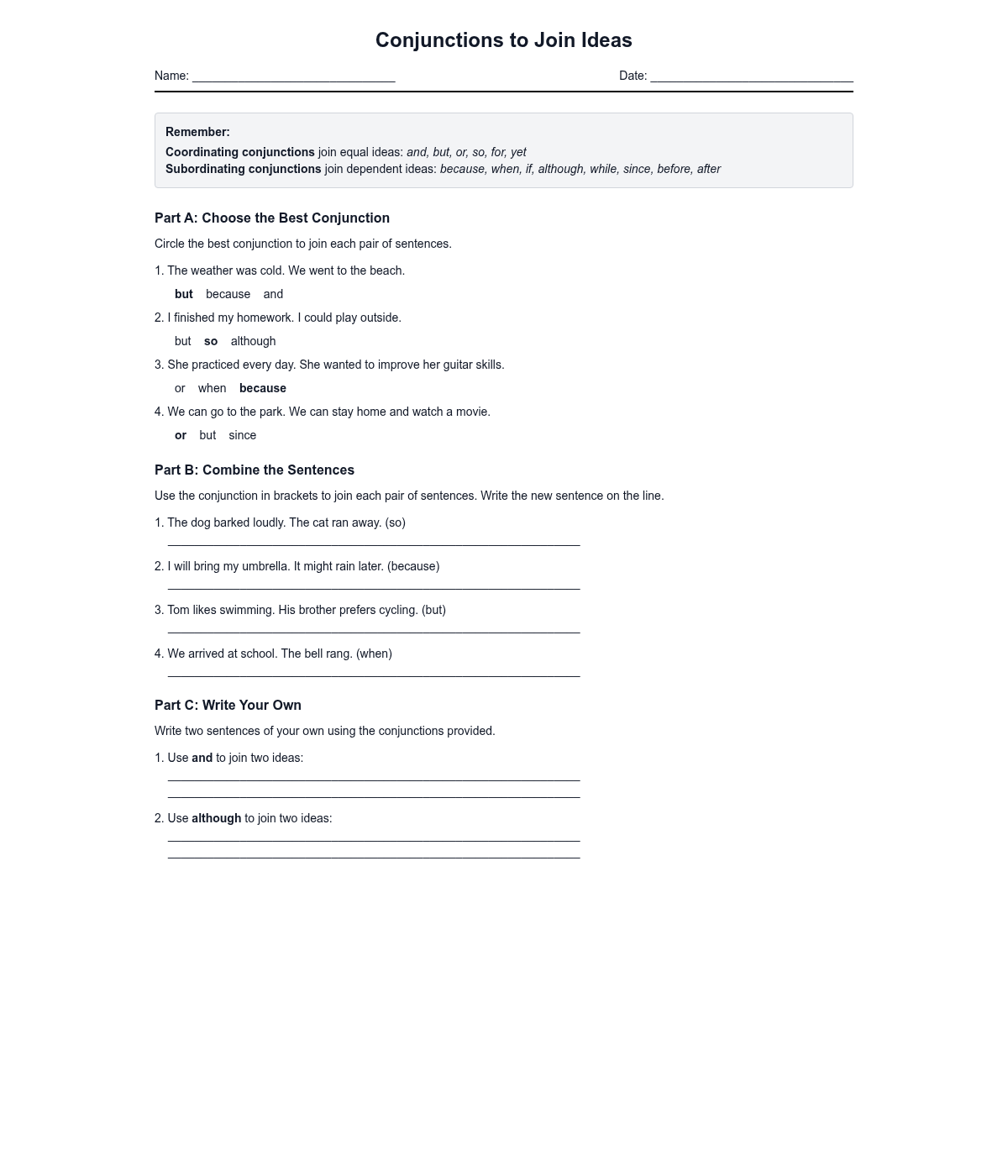 Conjunctions to Join Ideas