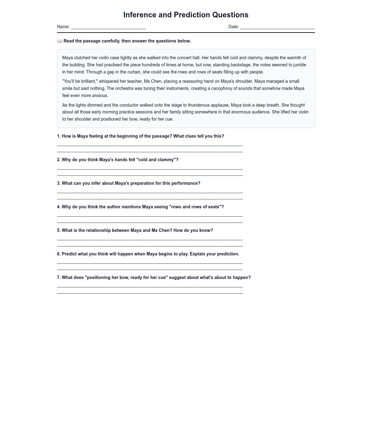 Inference and Prediction Questions