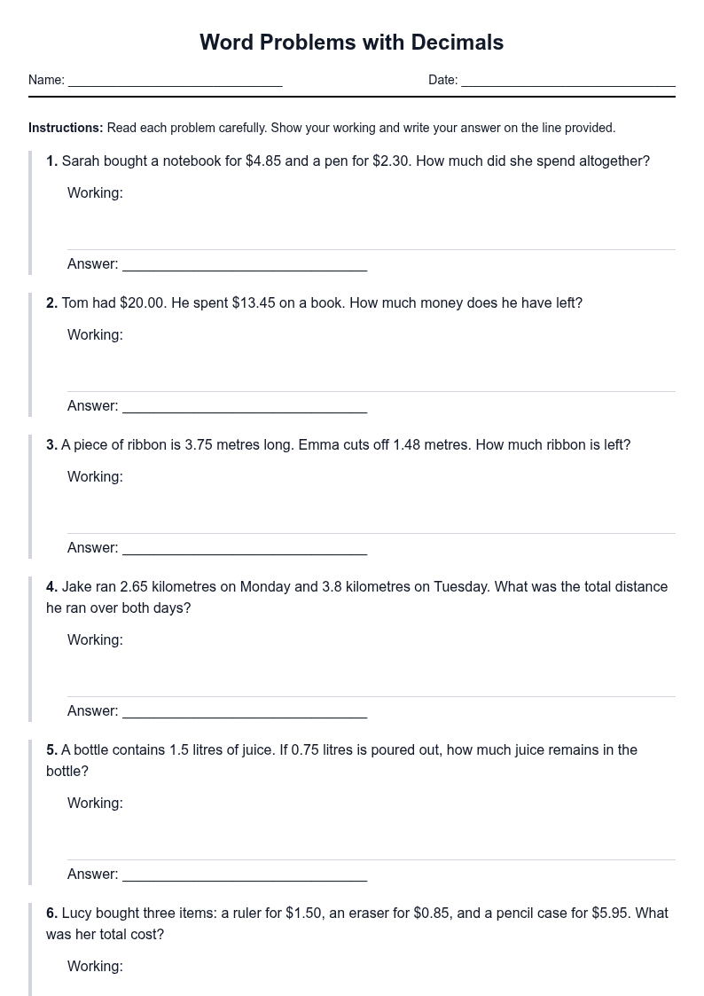 Word Problems with Decimals