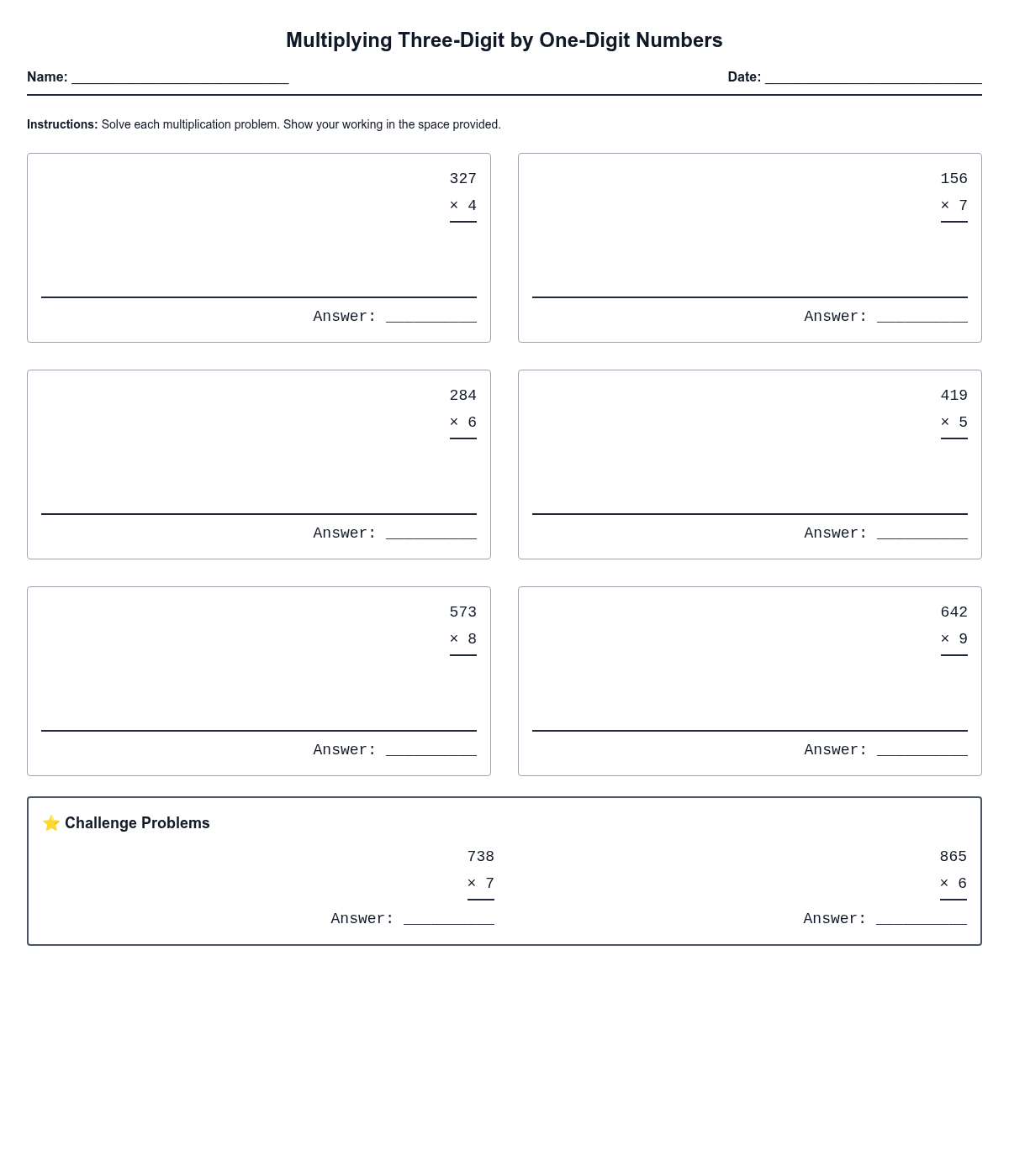 Multiplying Three-Digit by One-Digit Numbers