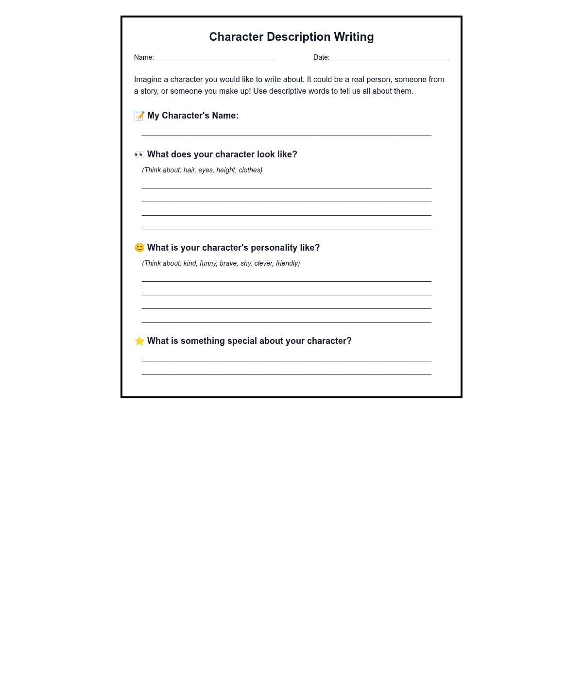 Character Description Writing