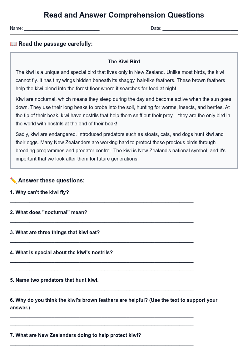 Read and Answer Comprehension Questions