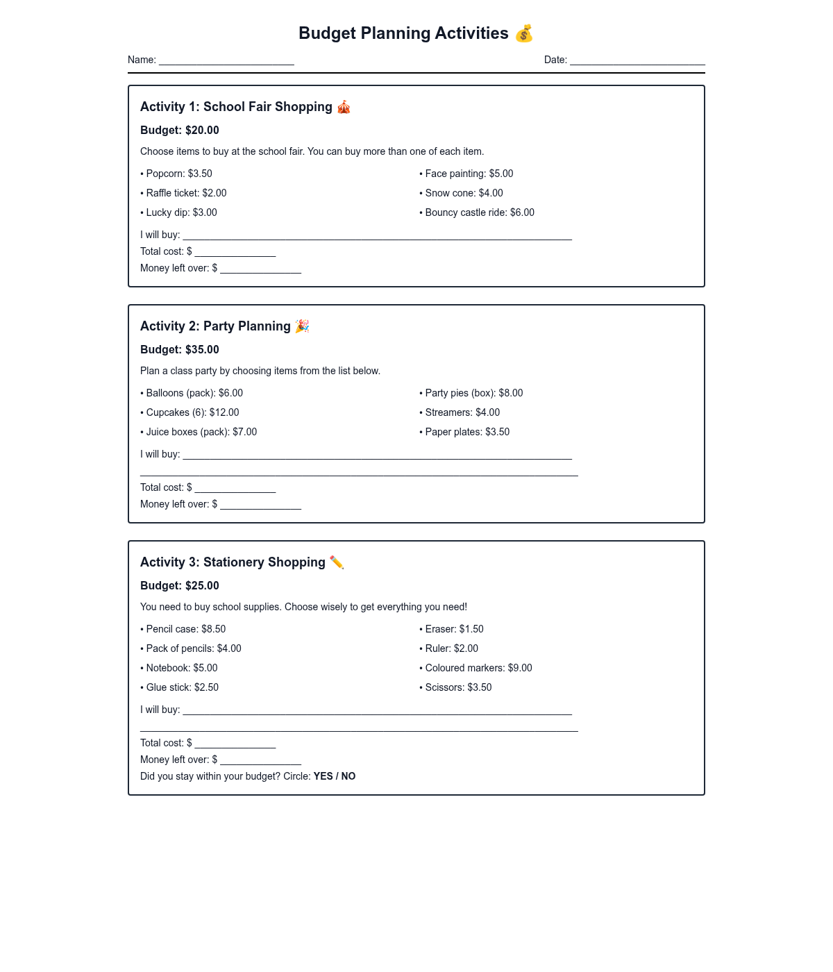 Budget Planning Activities
