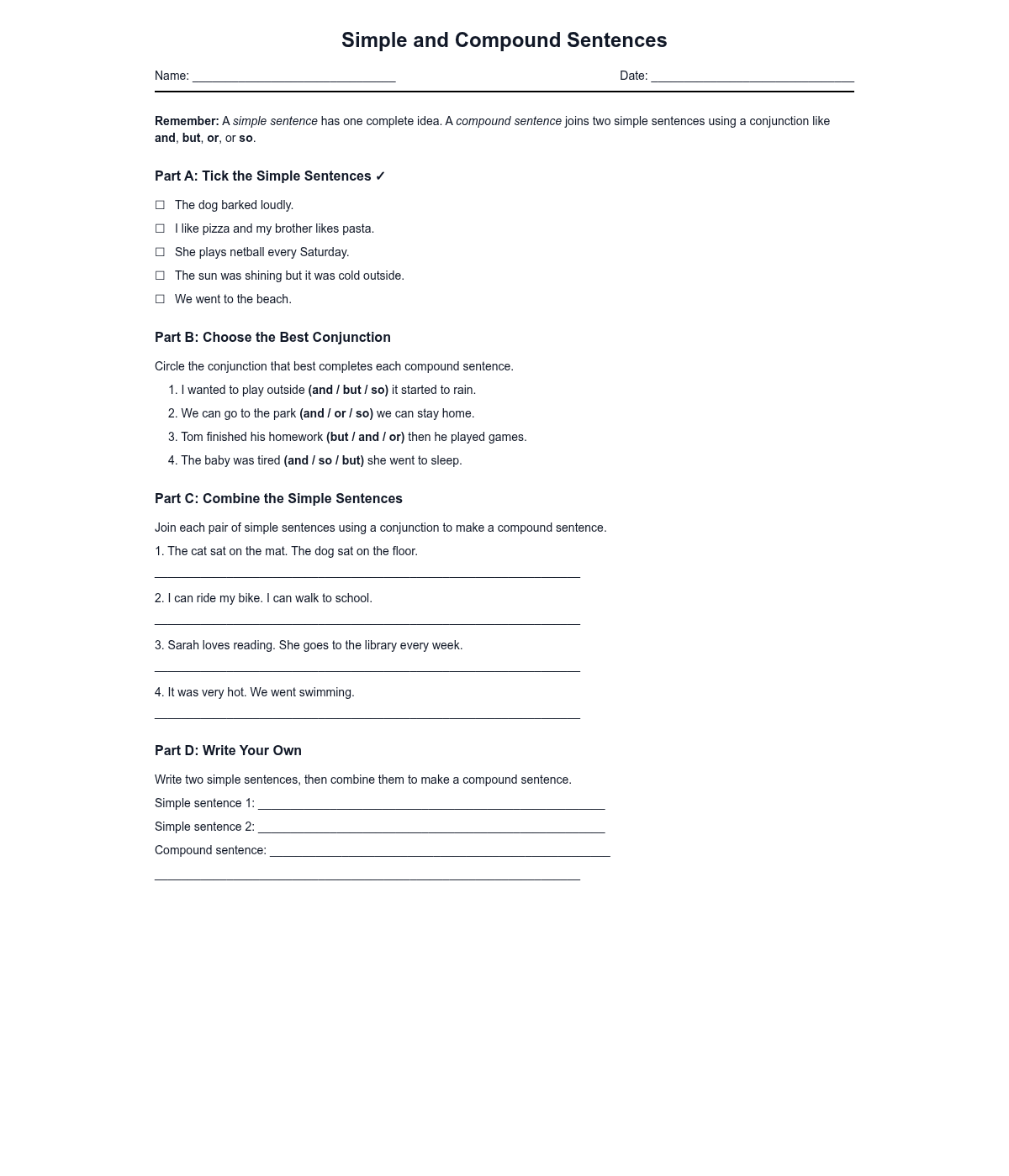 Simple and Compound Sentences