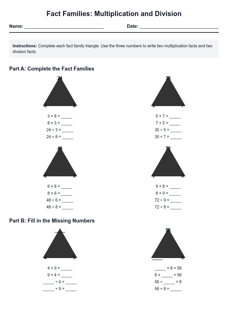 Fact Families: Multiplication and Division
