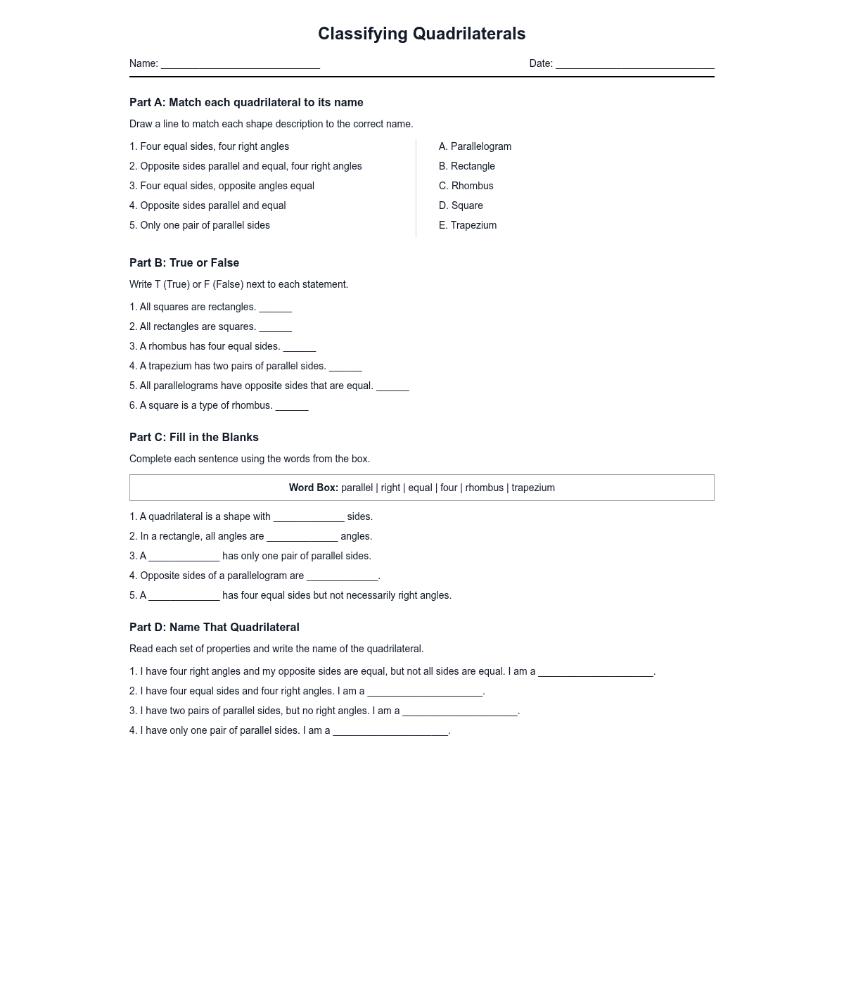 Classifying Quadrilaterals