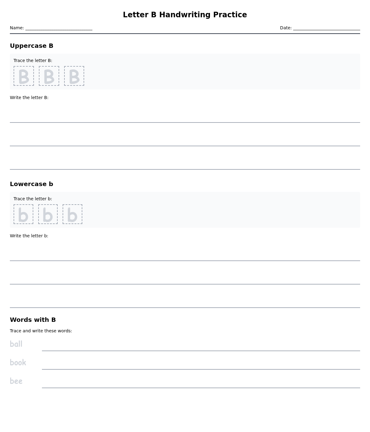 Letter B Handwriting Practice