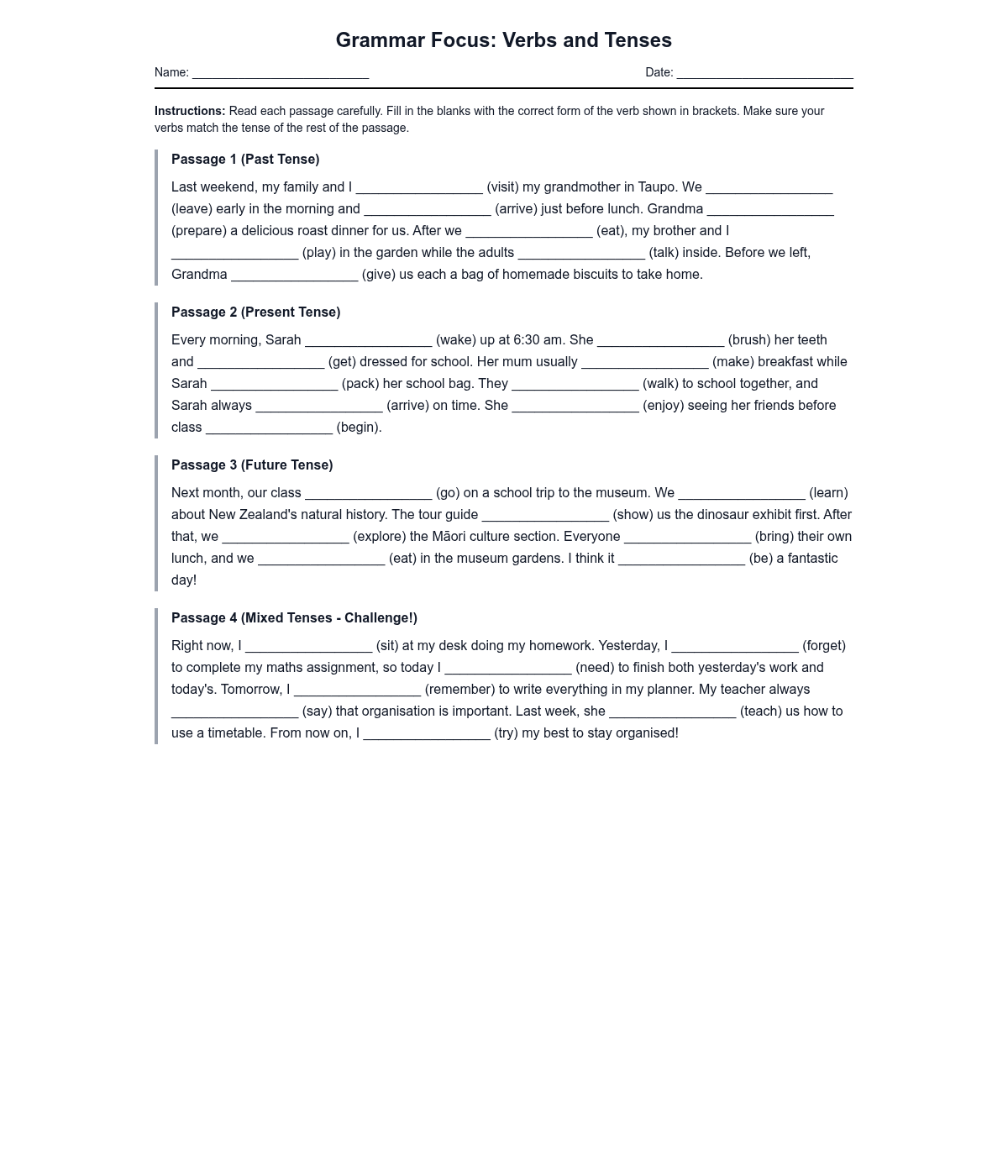 Grammar Focus: Verbs and Tenses