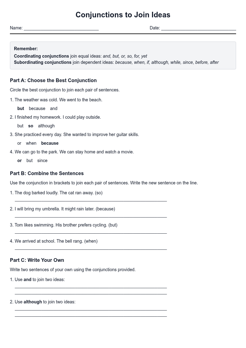 Conjunctions to Join Ideas